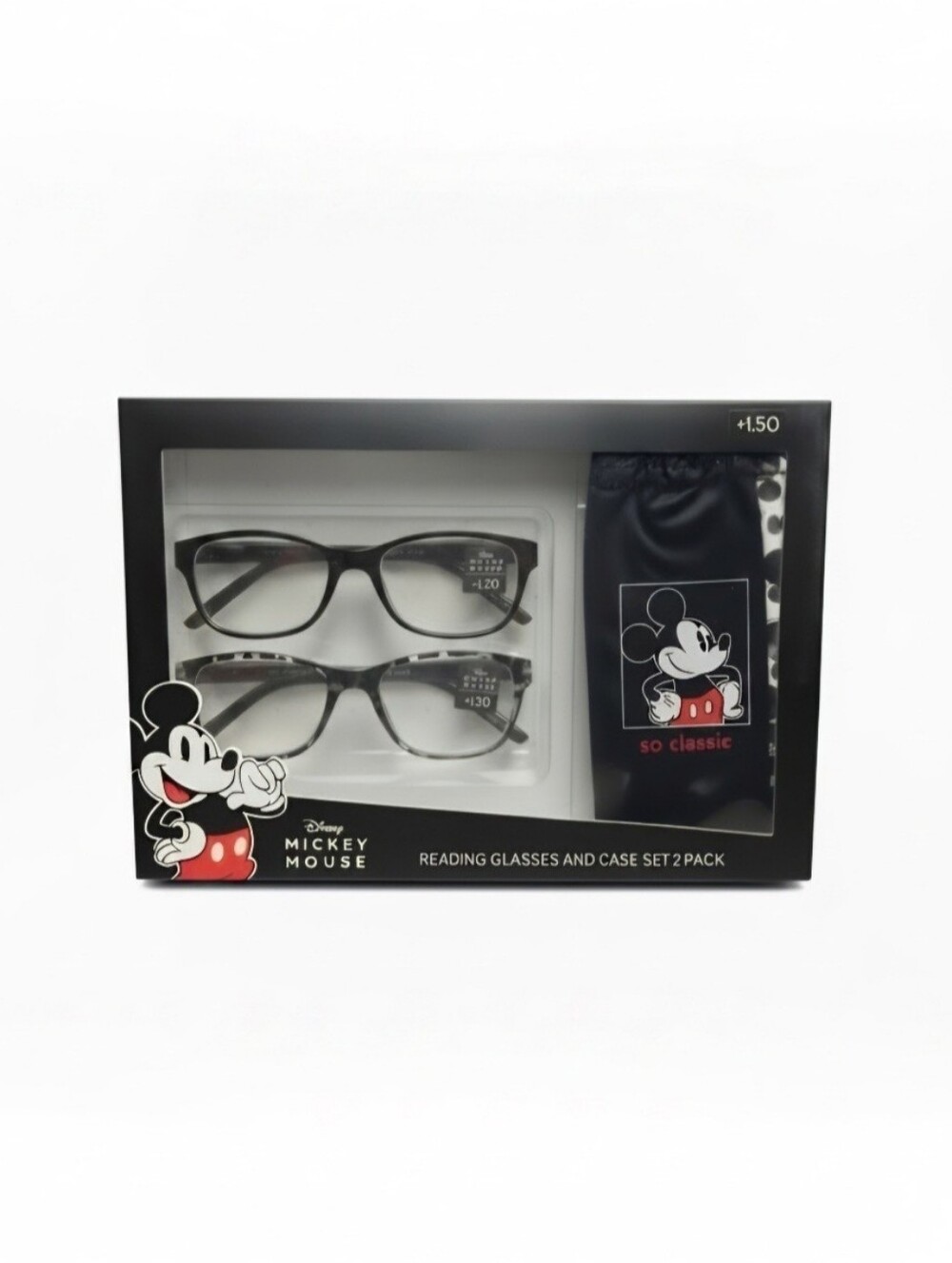 Disney Mickey Mouse Readers +1.50 Reading Glasses Microfiber Pouch 2 Pair